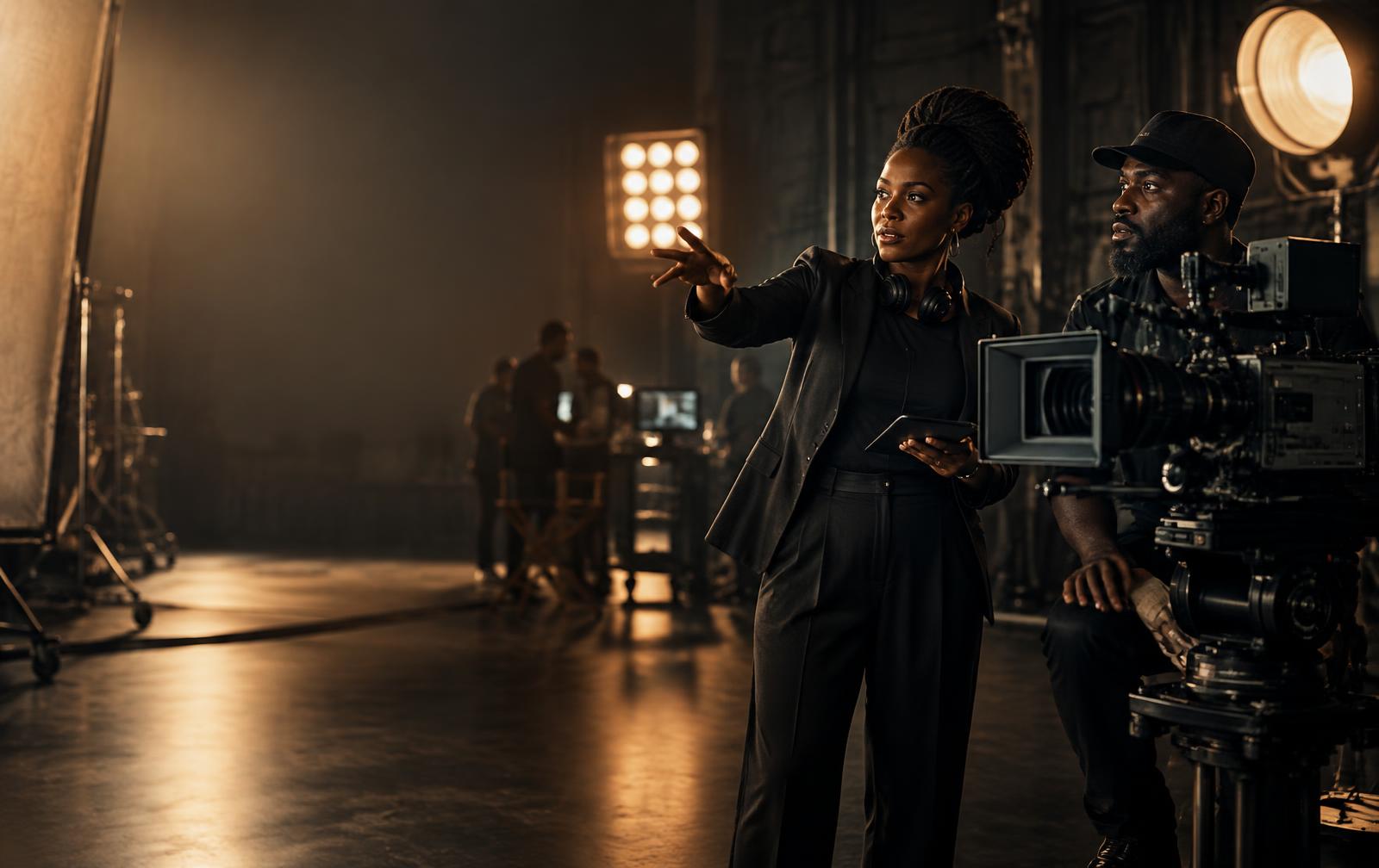 Film director and cinematographer working on an international soundstage